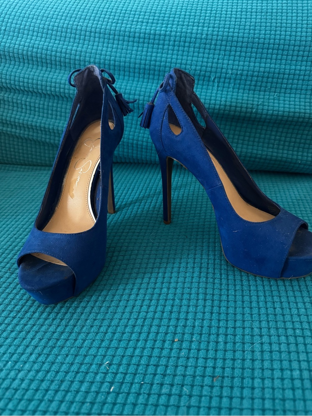 💙 Jessica Simpson Royal Blue Suede Platform Tassel Heels 💙